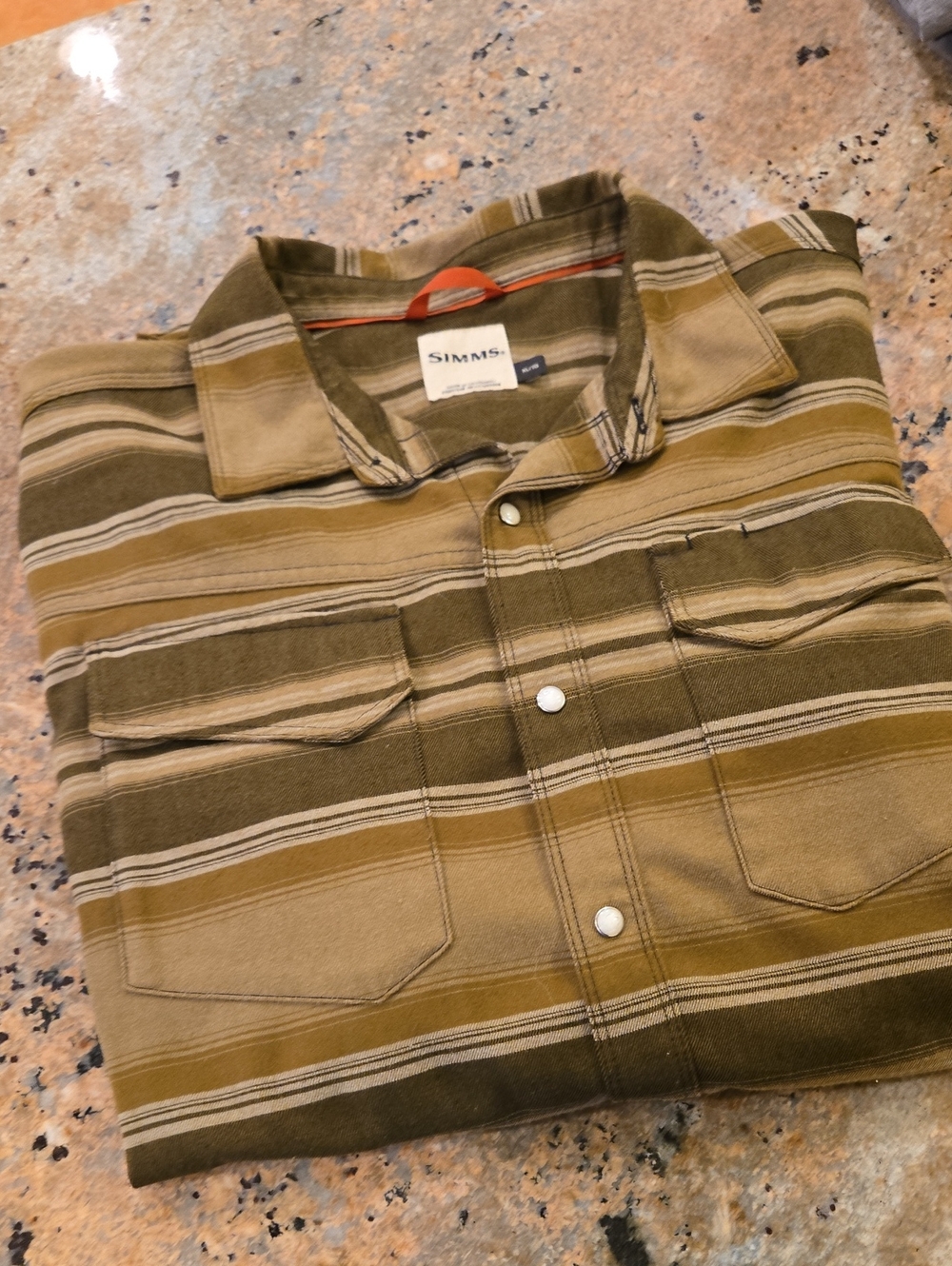Simms Olive Green Striped Button-Up Shirt